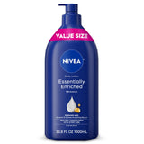 NIVEA Essentially Enriched Body Lotion for Very Dry Skin, Minimalist Daily Moisturizer with Non-Greasy Finish and 72-Hour Hydration, 33.8 Fl Oz Value Size