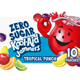 Kool-Aid Jammers Tropical Punch Zero Sugar Soft Drink, 10 ct Pouches, Low-Sugar Fridge Stock for Health-Conscious Parents