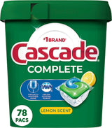 Cascade Complete Dishwasher ActionPacs – Gentle Lemon Detergent for Stress-Free Nightly Routines, 78 Count