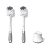OXO Tot Bottle Brush with Nipple Cleaner and Stand – Simple Design Bottle Washer for Modern Nursery, 2-Pack Gray