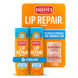 O'Keeffe's Lip Repair Cooling Balm – Clean, Worry Free Lip Treatment for Medicine Cabinet and Nightstand, Twin Pack