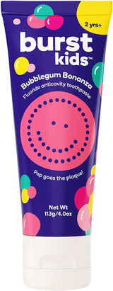 BURST Bubblegum Bonanza Gentle Kids Toothpaste with Fluoride – Pediatric Friendly Anticavity Formula Free from Harsh Chemicals, Toothpaste for Developing Enamel, 4oz