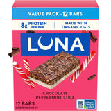 LUNA Bar Chocolate Peppermint Stick – Thoughtful Holiday Snack Gift for Her, Festive 12-Count Protein Bar Box
