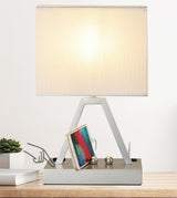 Briever Touch Desk Lamp with AC Outlet – Productivity Lamp for Laptop and Phone Charging, 3 Brightness Levels and Linen Lampshade