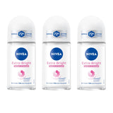NIVEA Extra Bright Roll-On Deodorant – Holiday Stocking Stuffer and Care Package Essential for Mom and Friends, 3-Pack