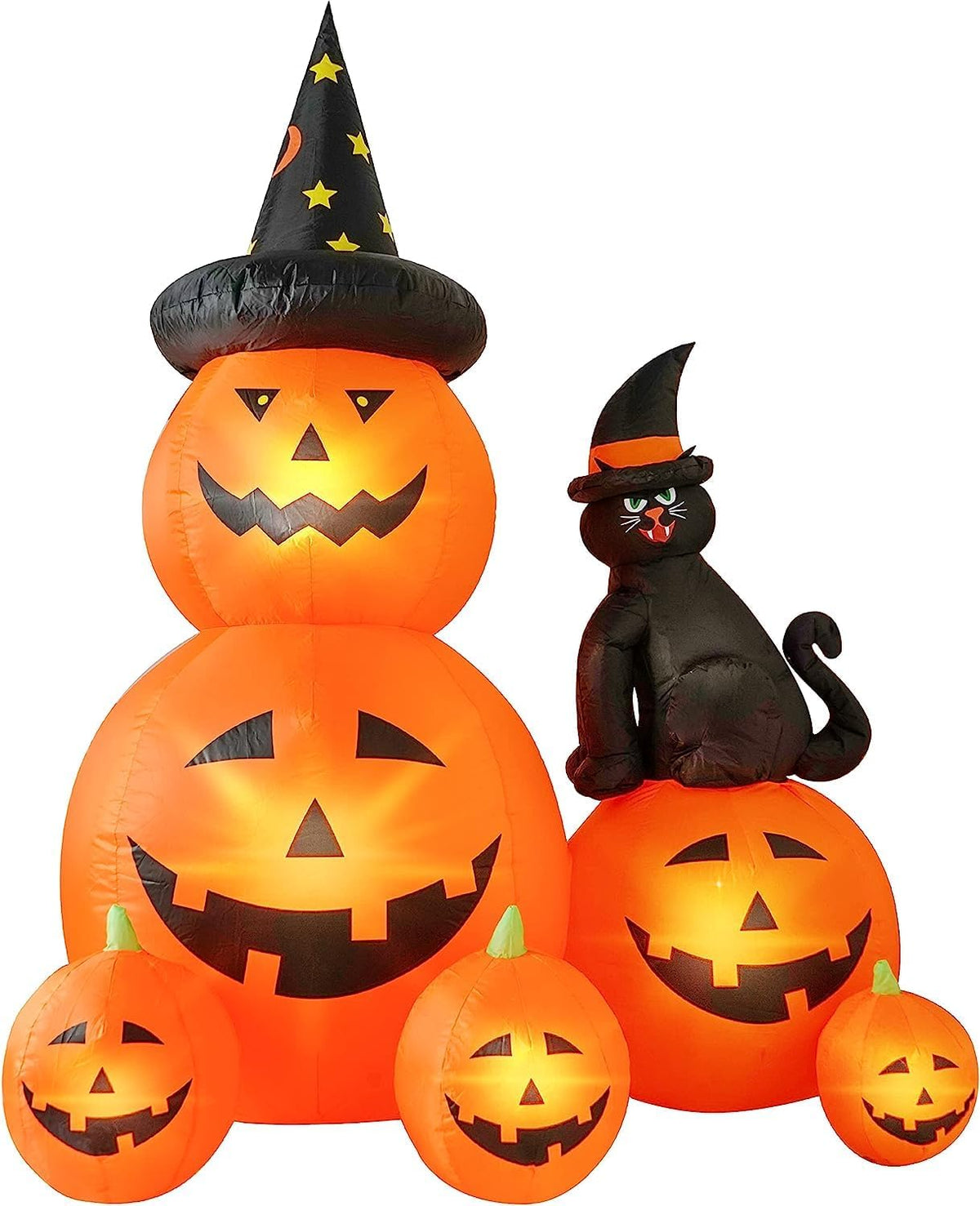 HauntedMoors Halloween Inflatable 6 FT Black Cat Ghost Pumpkin – Living Room and Porch Seasonal Decor with Bright White Illumination
