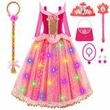 Meland Battery-Operated Light Up Princess Dress for Girls 3-10, Hazard-Free Halloween Costume with Hidden LED and Soft Fabric Lining