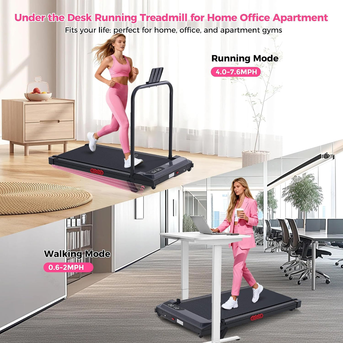 0.6-7.6 mph speed range with 3.0hp motor and 5% max incline