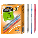 BIC Round Stic Xtra Life Ballpoint Pen, Parent-Approved Bulk Pens for Home Study Area and Kitchen Table
