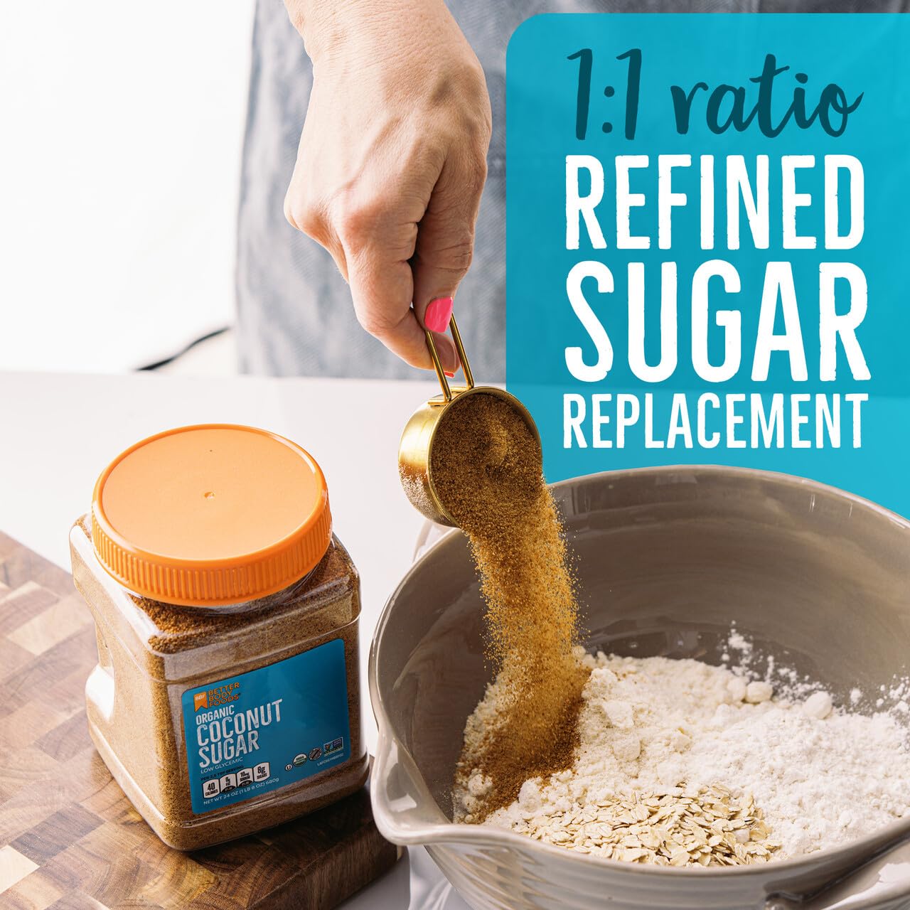 1:1 replacement ratio with refined white sugar for easy substitution