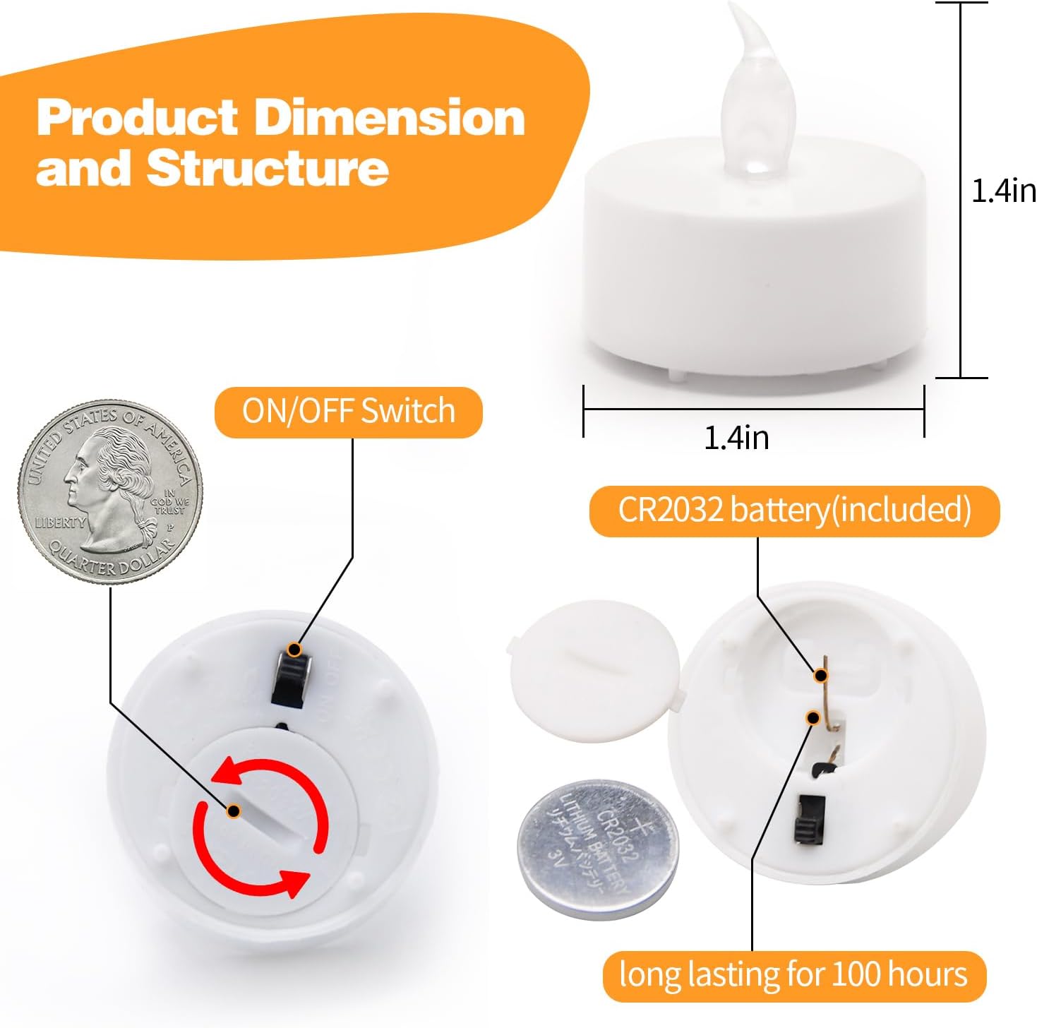 1.4-inch diameter rounded prism/cup shape matching standard votive holders