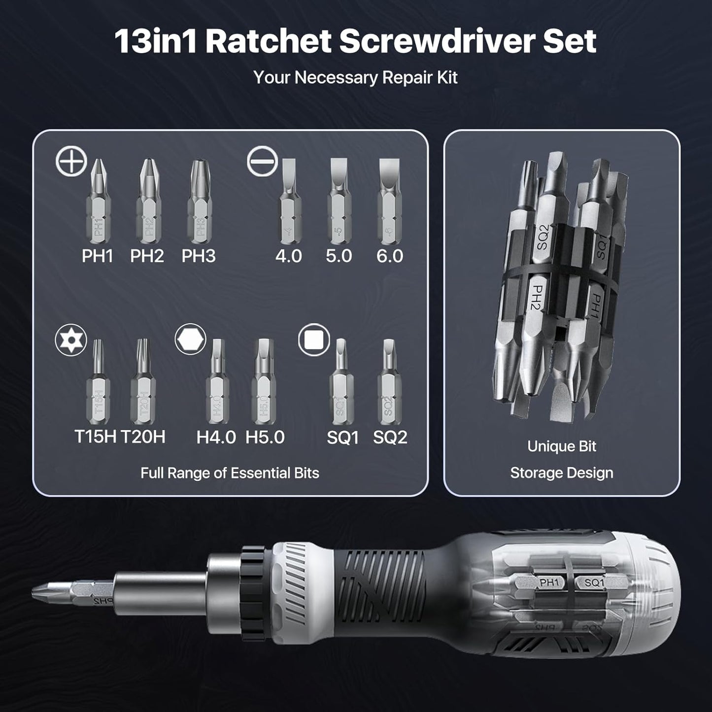 1/4 inch nut driver integrated into the bit set