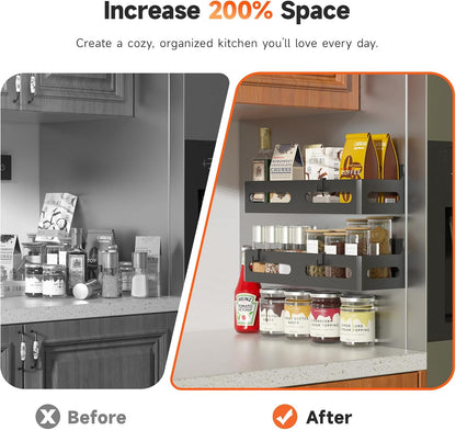 1-tier shelf per rack sized to hold up to 12 spice jars or bottles
