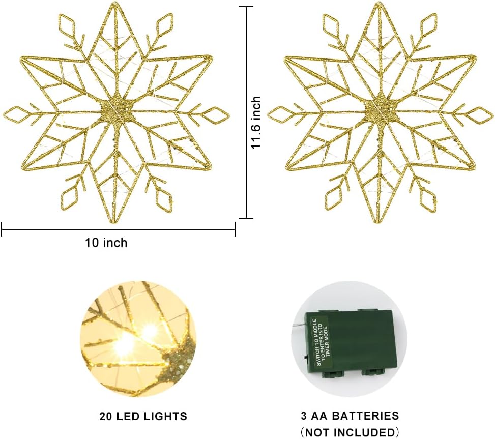 10-inch height x 12-inch width glittered snowflake or star design