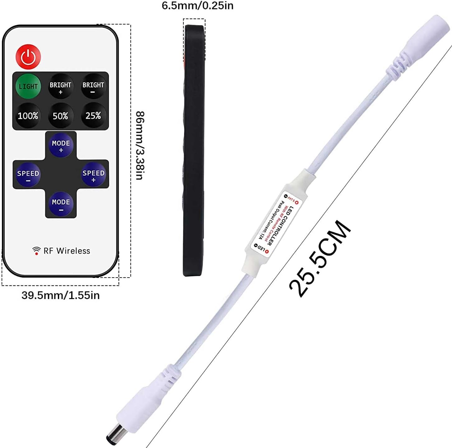 10-level brightness dimming plus 25%/50%/100% quick-select buttons
