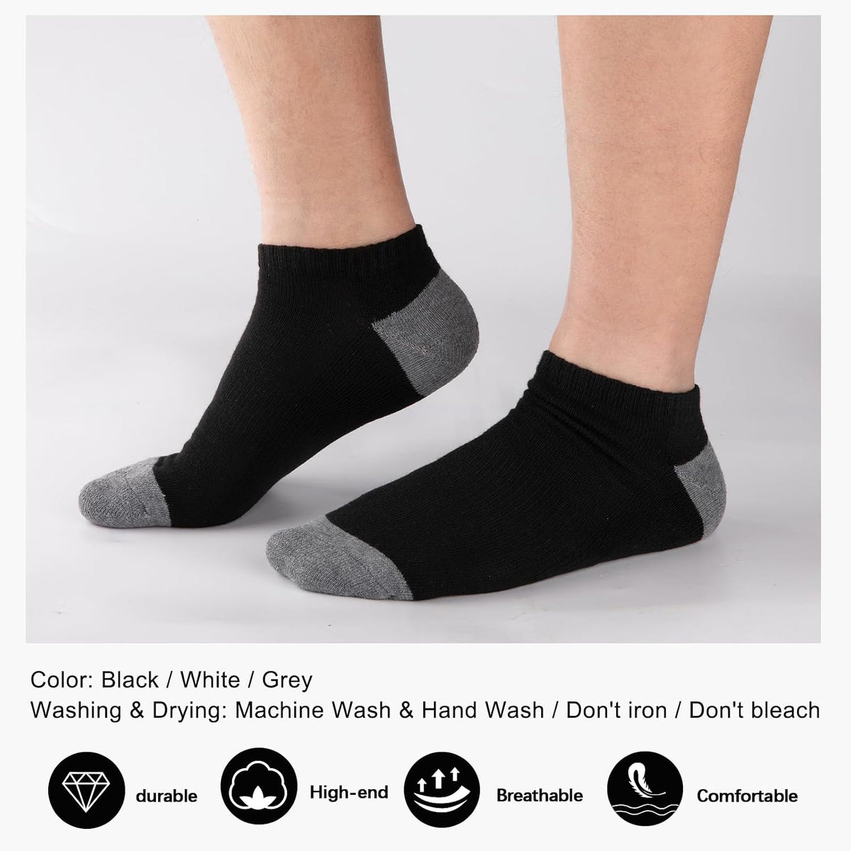 COOVAN 10 Pairs Mens Cushion Ankle Socks – Sweat-Wicking Low-Cut Socks for Yard Work and Backyard Lounging
