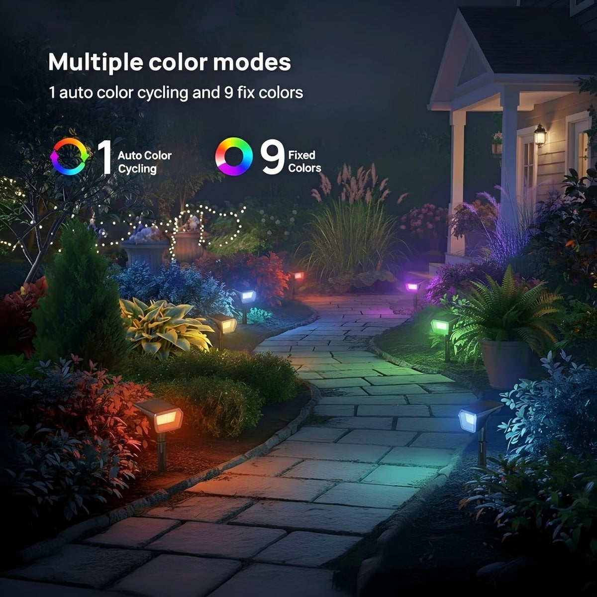 10 selectable colors plus dynamic color cycle mode (rgb, warm 2700k white, cool 6500k white)