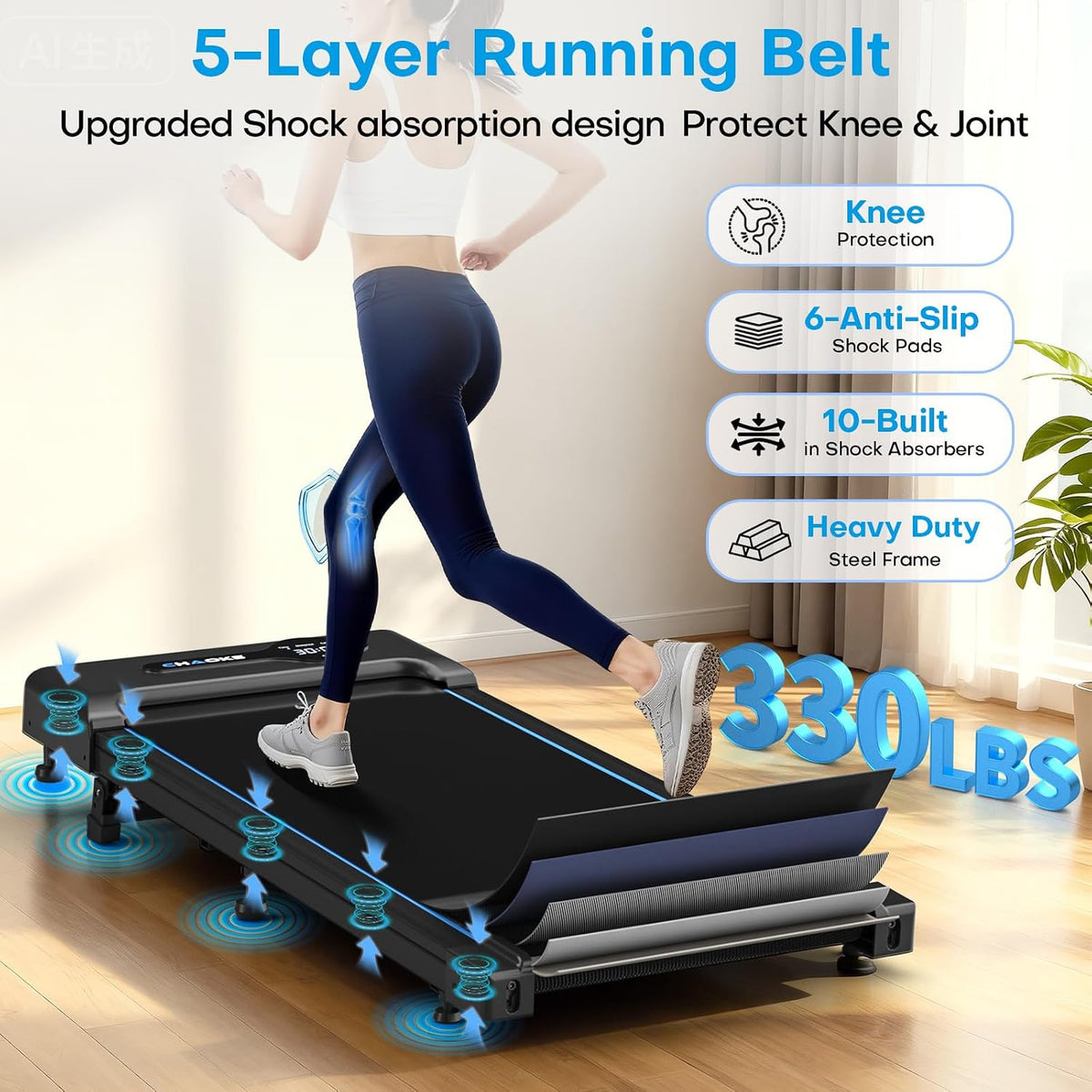 10 shock absorbers, 6 anti-slip pads, and a 5-layer non-slip cushioned belt for joint protection