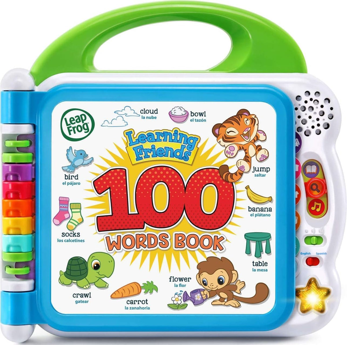 100+ age-appropriate vocabulary words across categories like pets, animals, food, colors, activities, and opposites