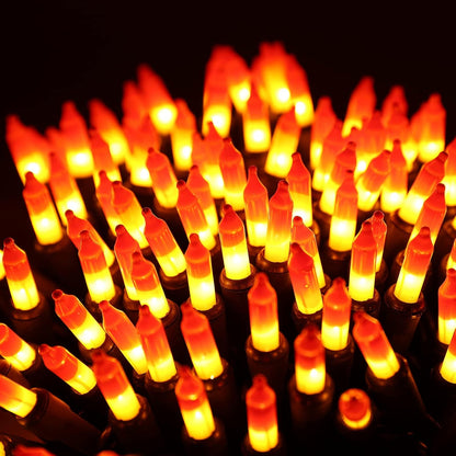 100-count incandescent orange and yellow bulbs on black wire with 2.4in spacing