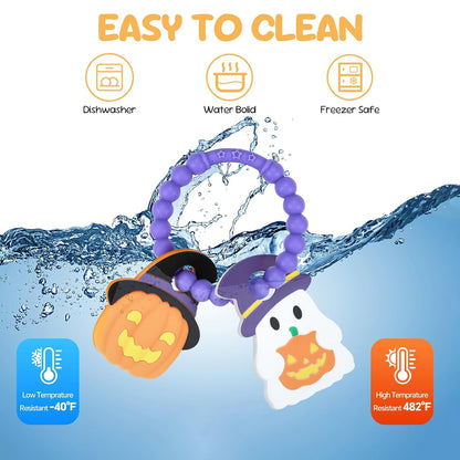 Halloween-Themed Silicone Teether for Teething Babies – Closed-Fist Grip, Sensory Texture, Nursery & Playroom Safe