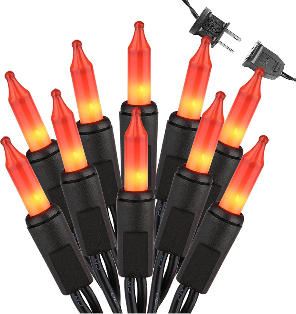100 incandescent mini bulbs per 21.3 ft string (1.2v per bulb, 0.41w per bulb) on black wire for a classic halloween silhouette