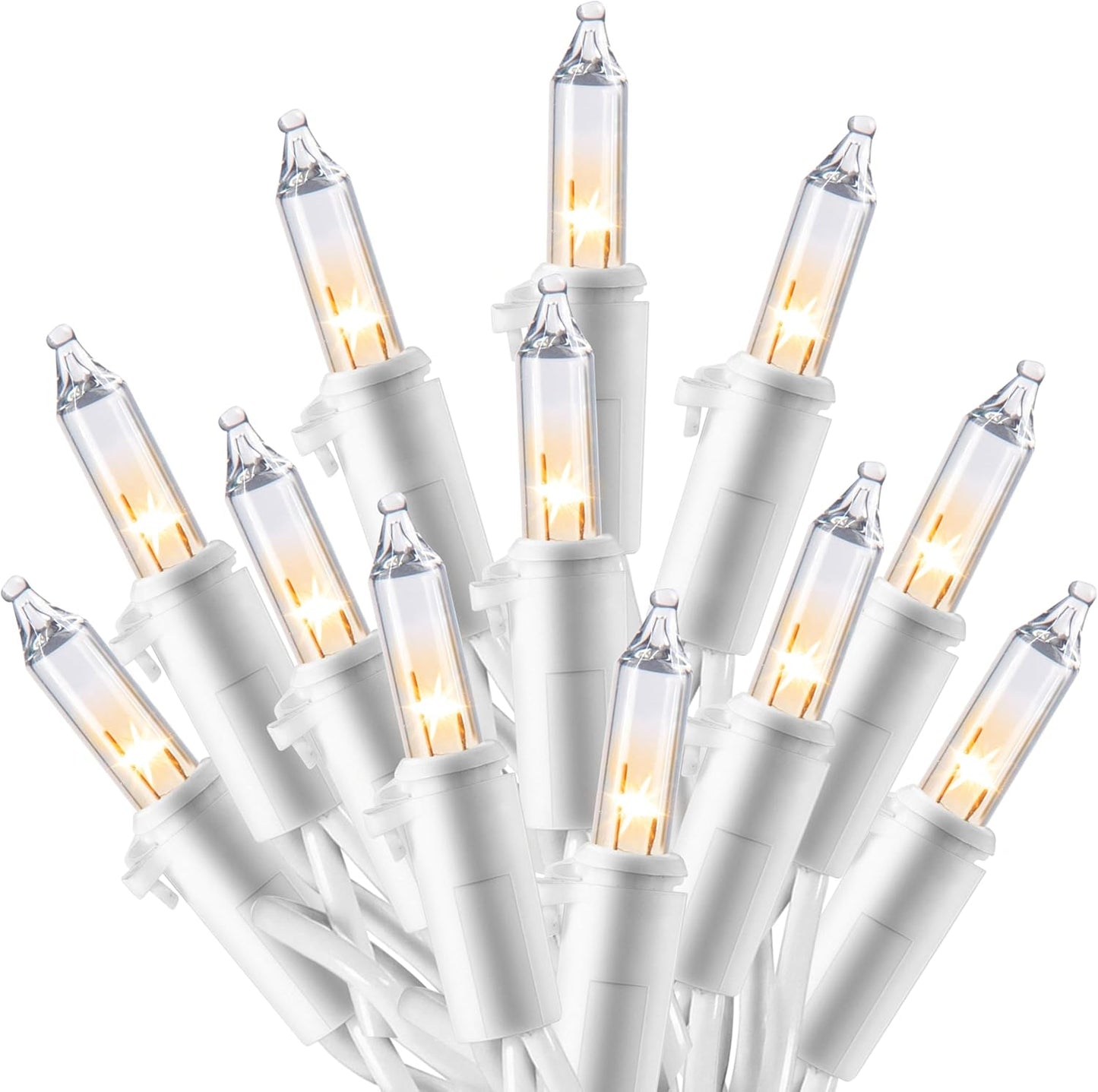 100 incandescent t5 mini bulbs on 21.4 ft white wire with 2.36-inch bulb spacing