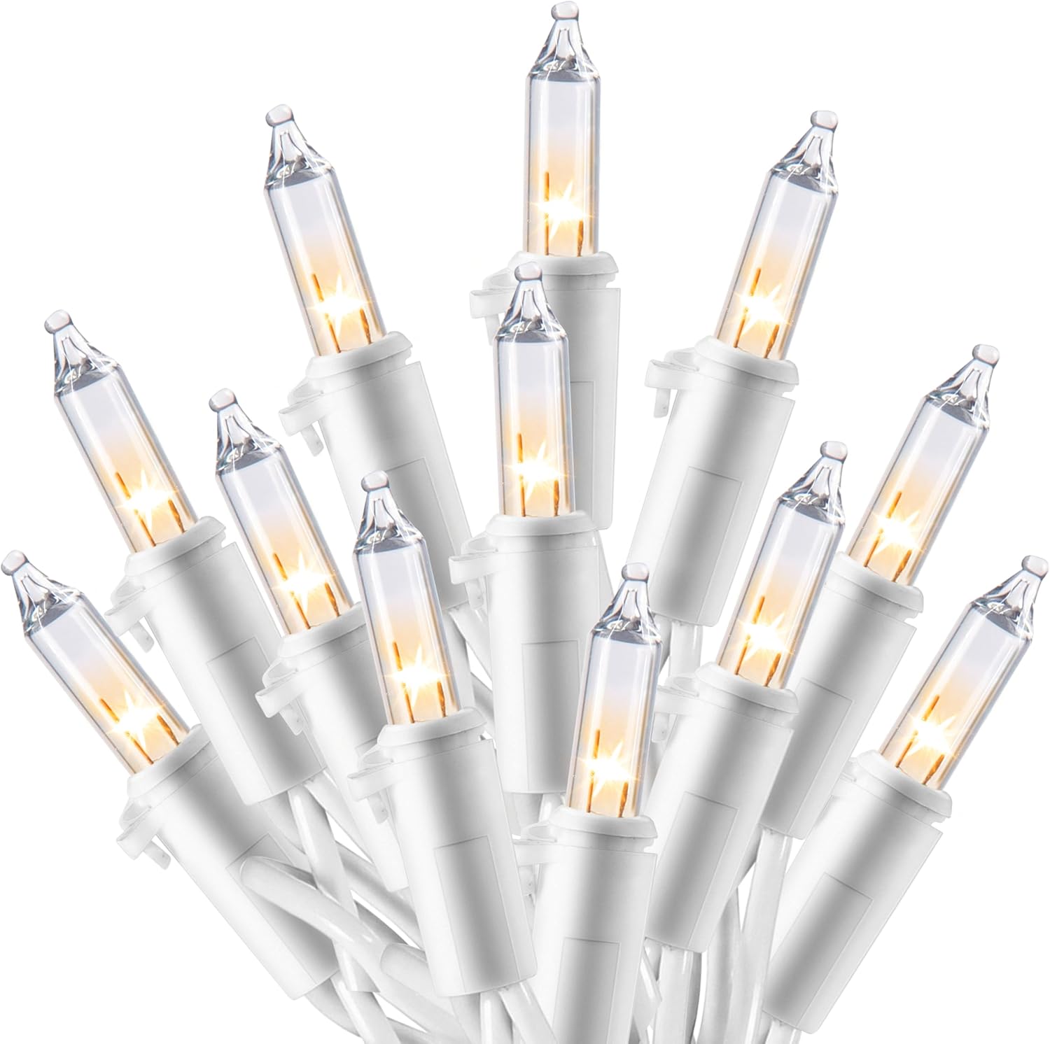 100 incandescent t5 mini bulbs on 21.4 ft white wire with 2.36-inch bulb spacing