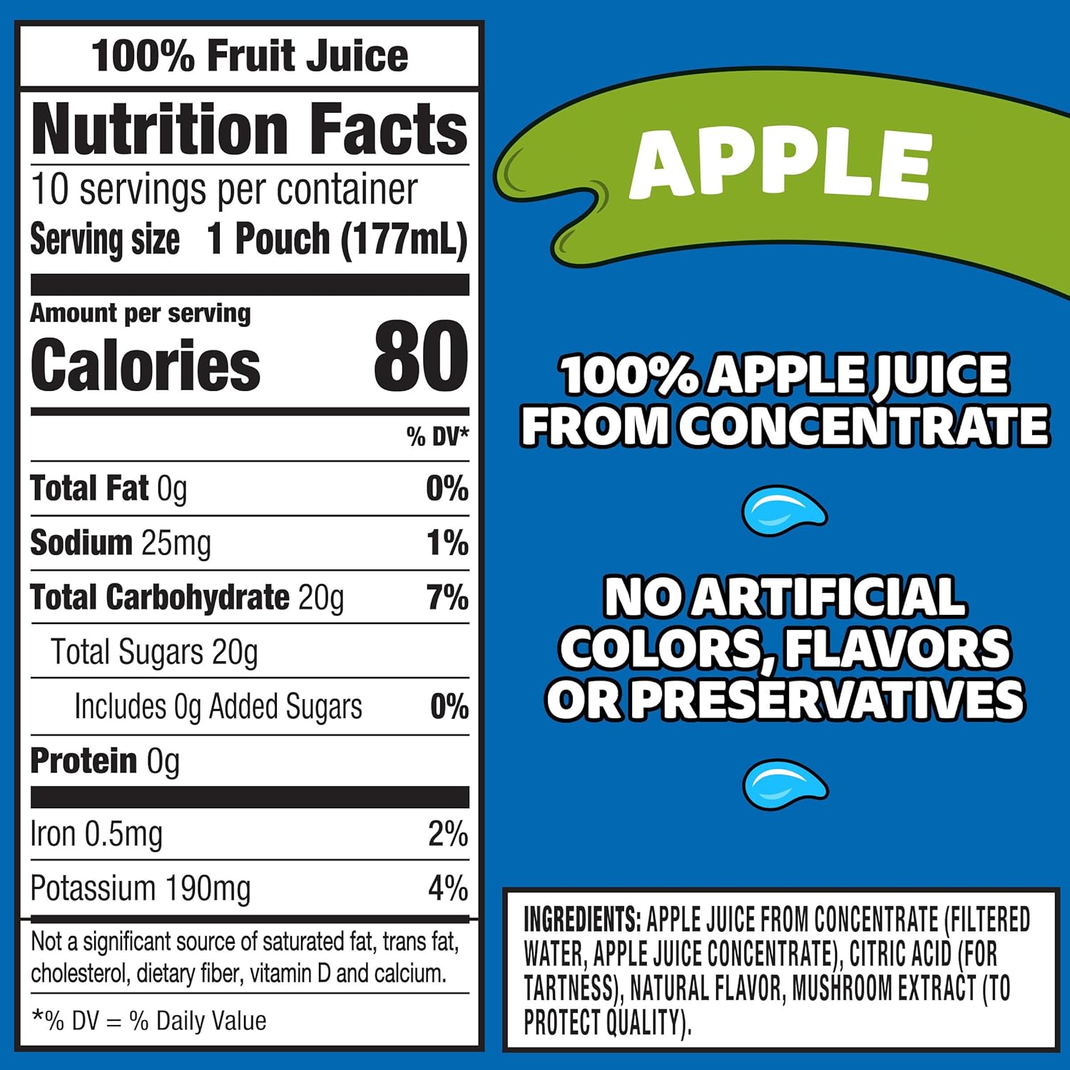100% juice formulation made from apple juice concentrate with added ingredients