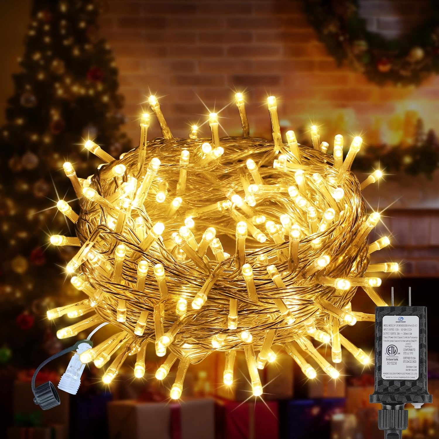 100 led bulbs spaced 4 inches apart across a 33 ft string (43 ft total with 10 ft lead wire)