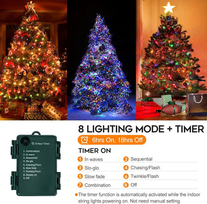 100 leds on 33 ft of dark green wire with 4-inch spacing (plus 200 led / 66 ft variants)