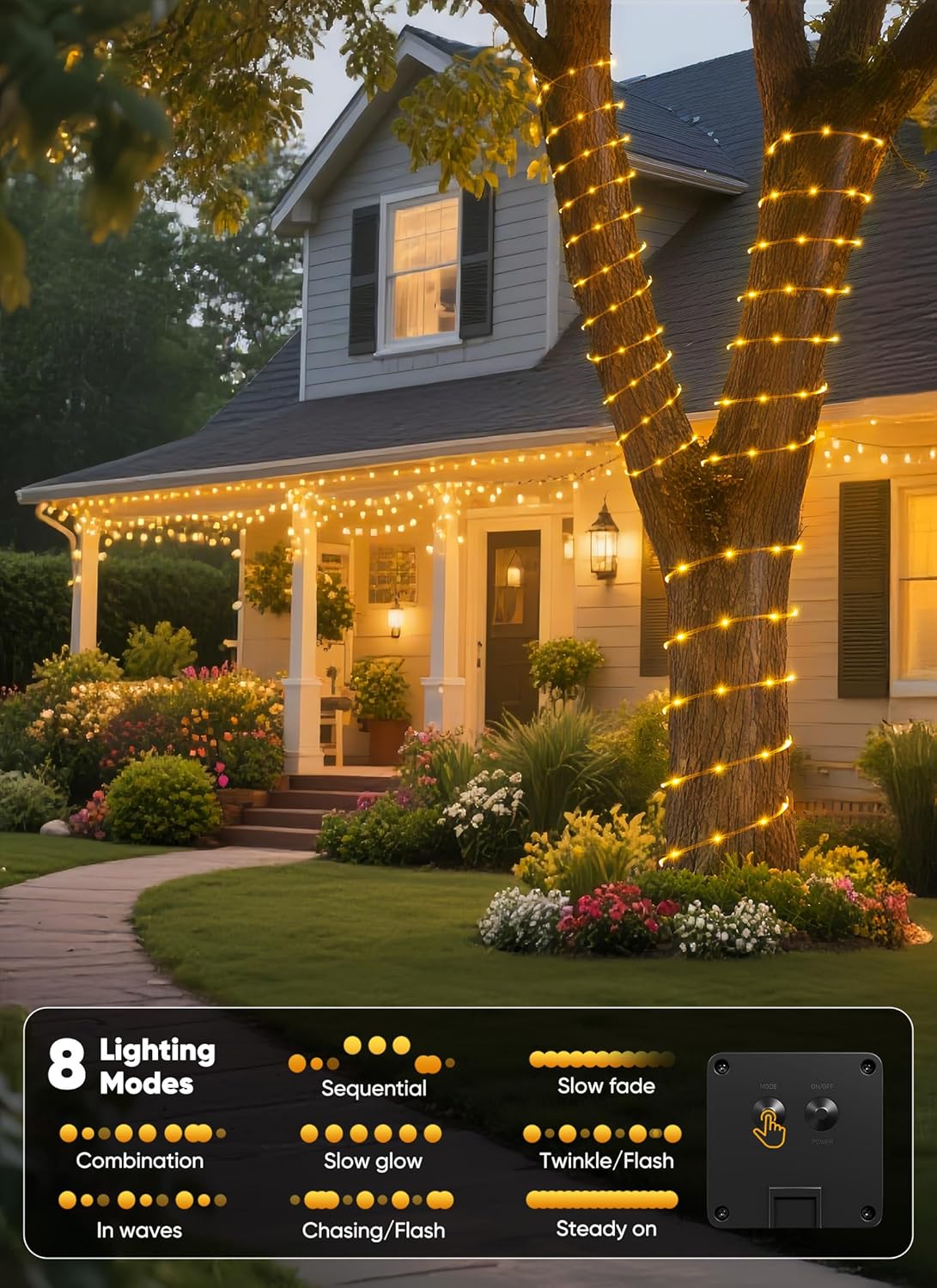 100 or 200 led count over a 39 ft flexible rope with nearly invisible wire