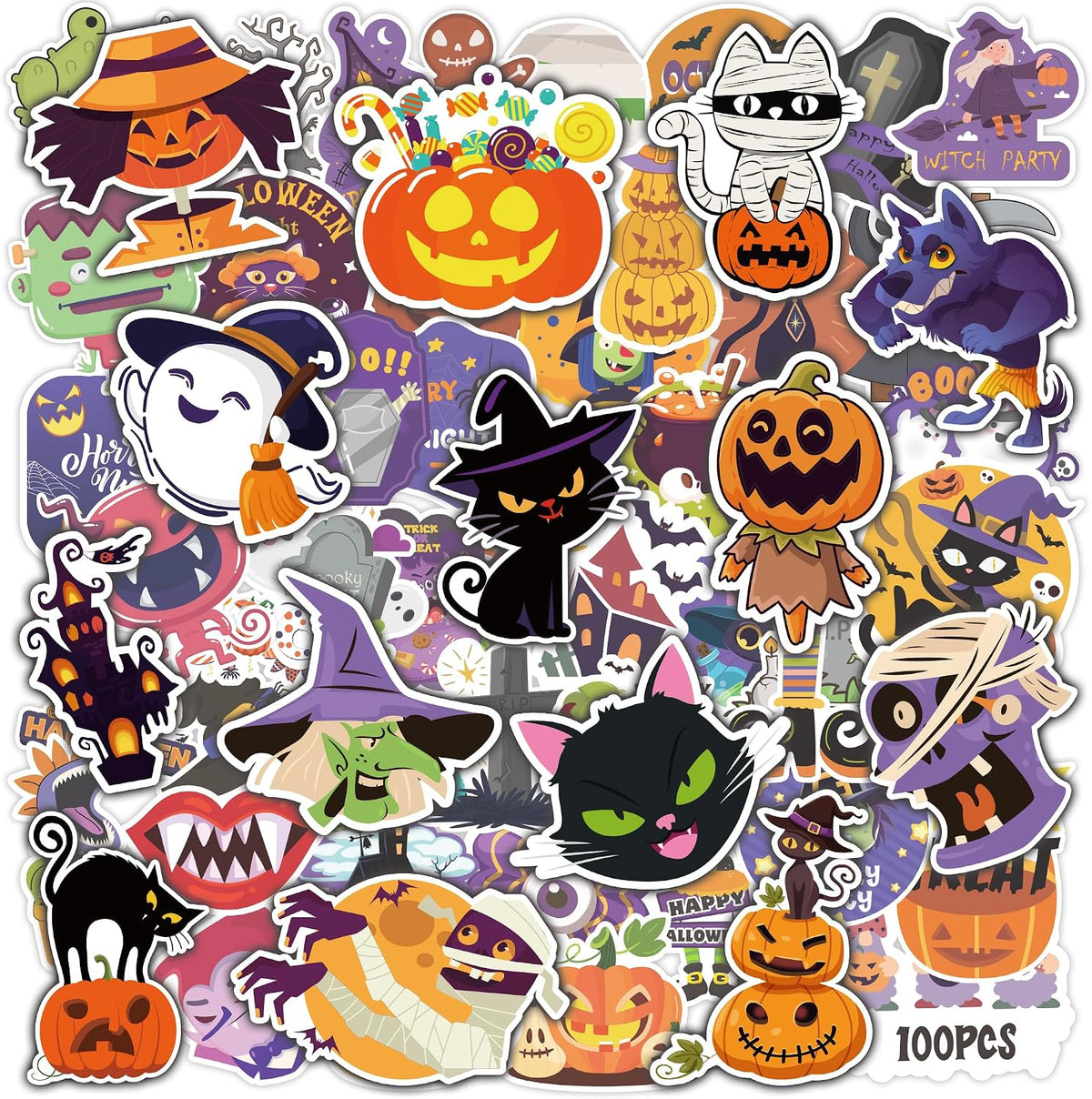 100 pieces with 100+ unique halloween-themed designs per pack