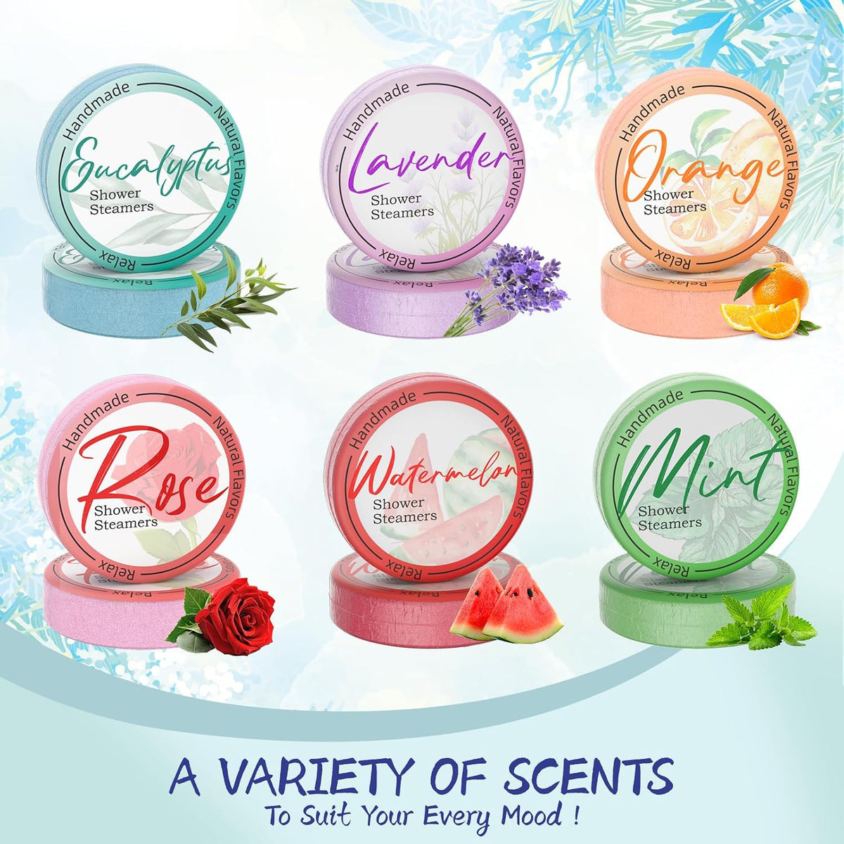 100% pure essential oil blend: lavender, mint, eucalyptus, orange, watermelon, rose