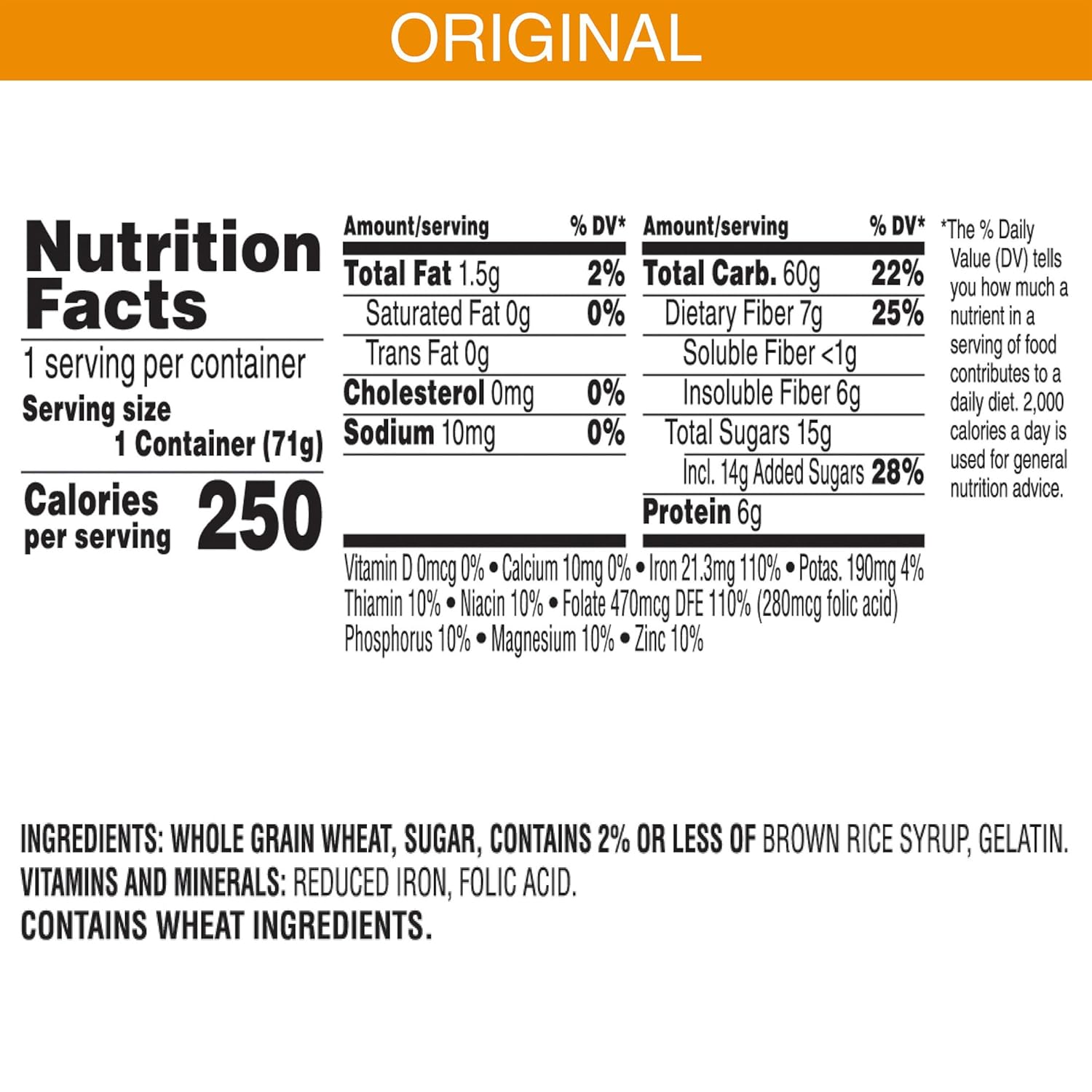 100% whole grain wheat biscuits with 10 baked layers and a frosted coating