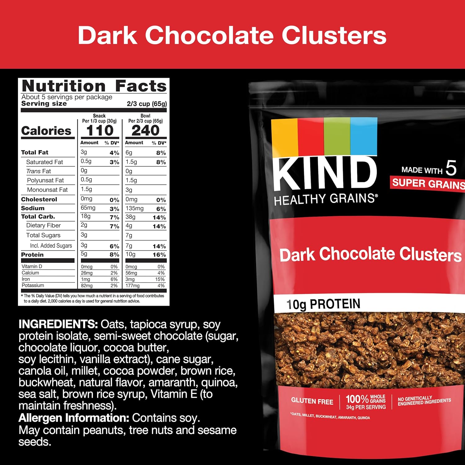 100% whole grains with 34g per serving