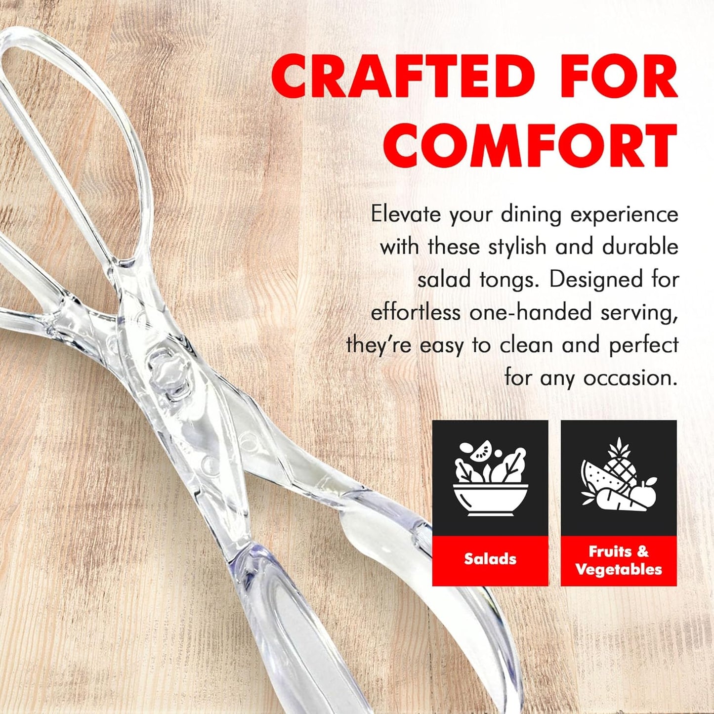 11.25 inch length for reaching deep into salad bowls