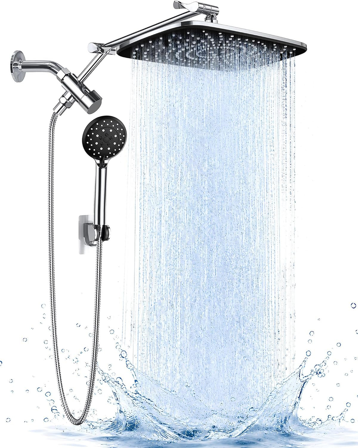 11.8-inch wide rainfall shower head with 2.5 gpm high-pressure flow