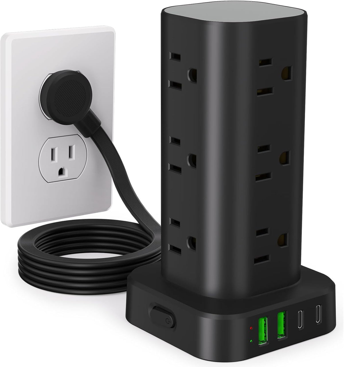12 ac outlets plus 4 usb ports (2 usb-a, 2 usb-c) — 16 total charging points
