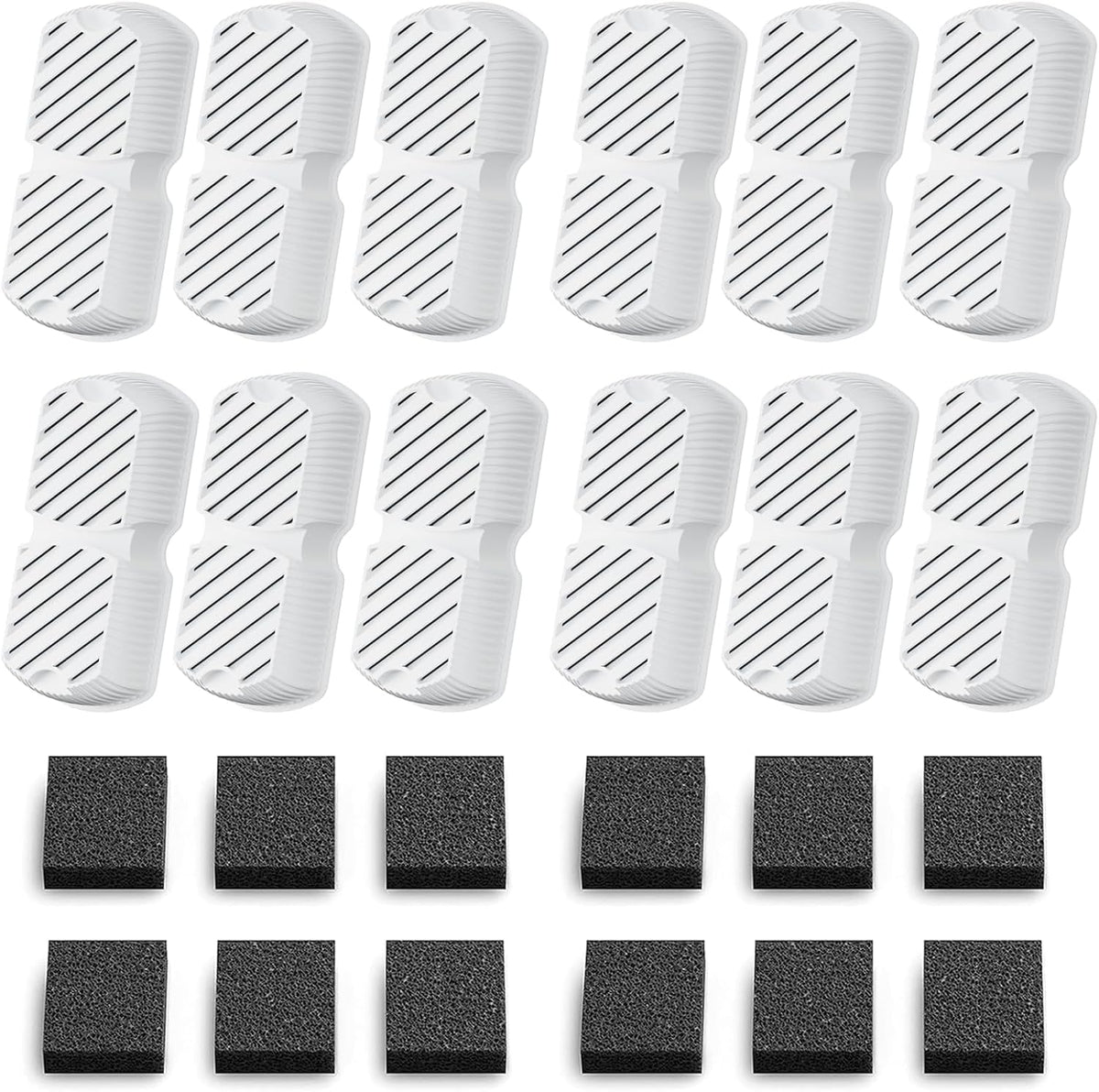 12 activated carbon + 12 sponge pre-filters per pack with ion exchange resin layer