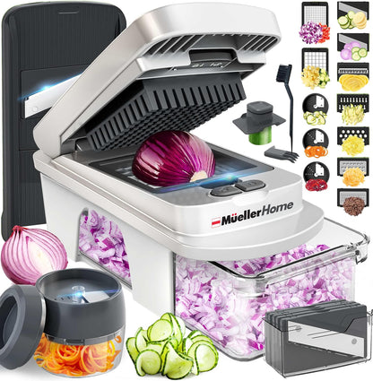 12 interchangeable blades (9 standard + 3 spiralizer) in 12-blade variants; 8-blade configuration also offered