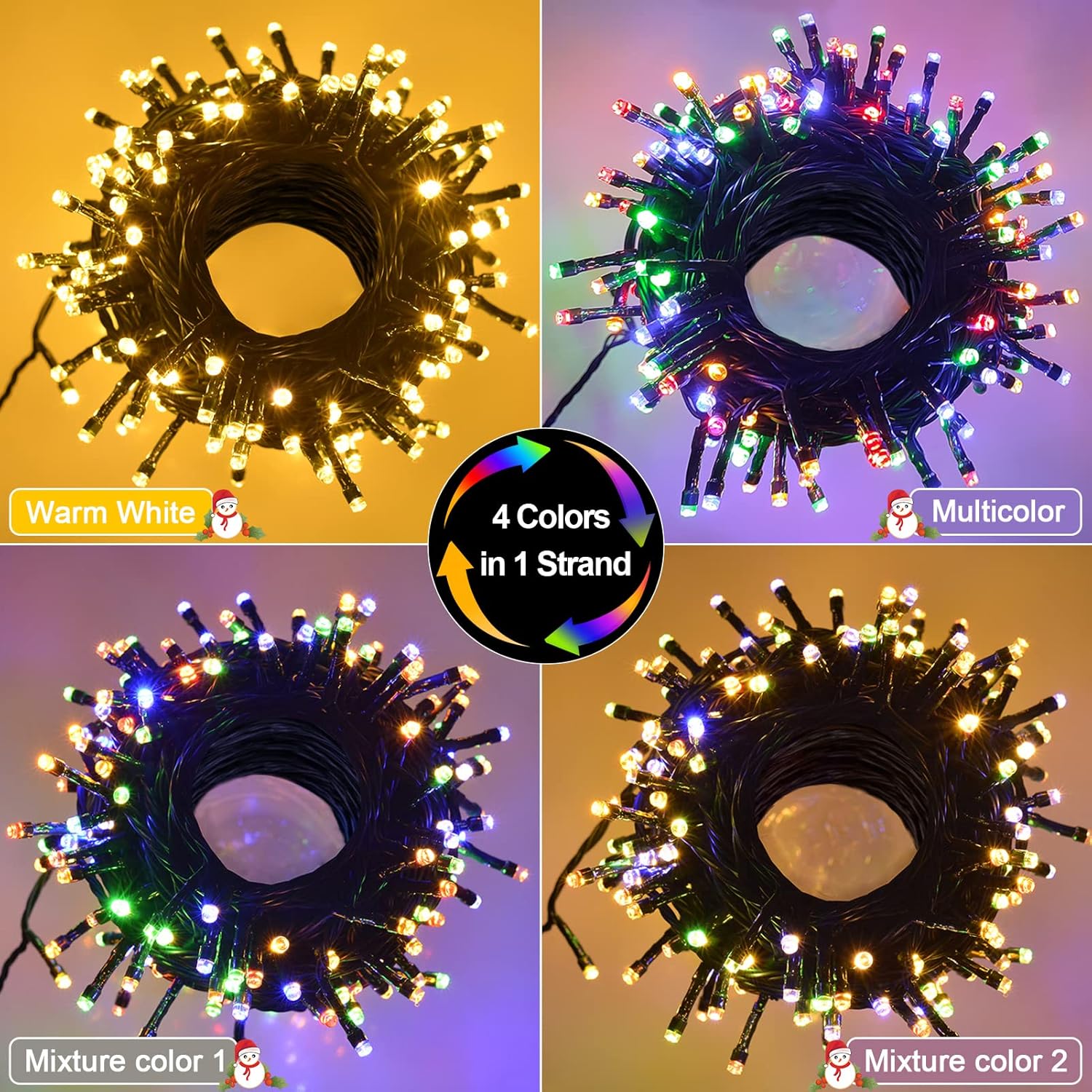 12 lighting modes including steady on, twinkle, slo-glo, breathing, flash, color cycle, and mixed-color styles
