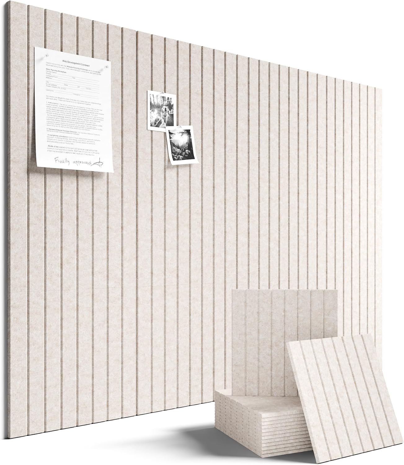 12-pack of 11.8" x 11.8" modular felt tiles (also available in 6-pack) configurable into 48" x 36" or custom layouts