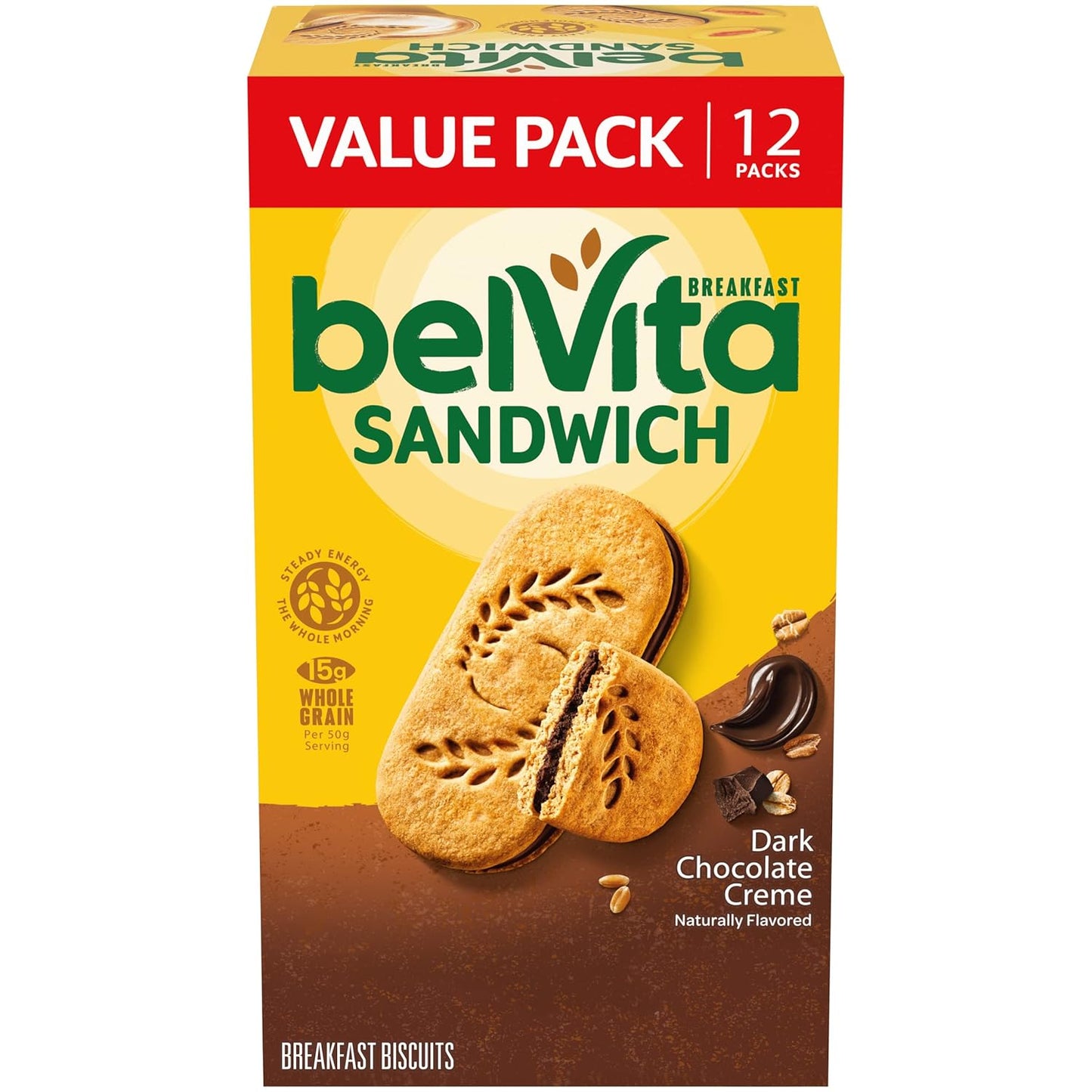 12-pack value box containing 24 individually wrapped breakfast biscuit sandwiches