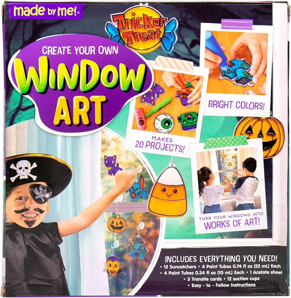 Made By Me Halloween Window Art for Kids – No-Brush Squeeze Tube Paint with Glow-in-the-Dark Yellow, Safe Craft for Kids' Windows Ages 6+