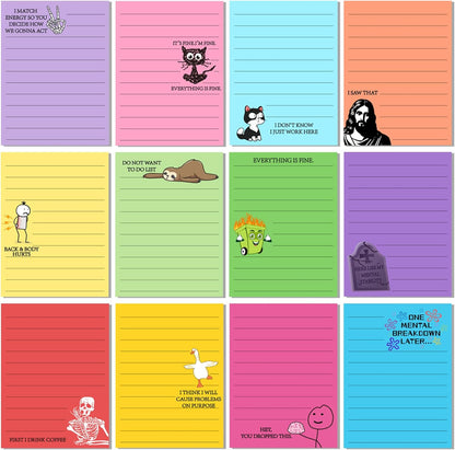 12 sticky notes per pack with adhesive backing