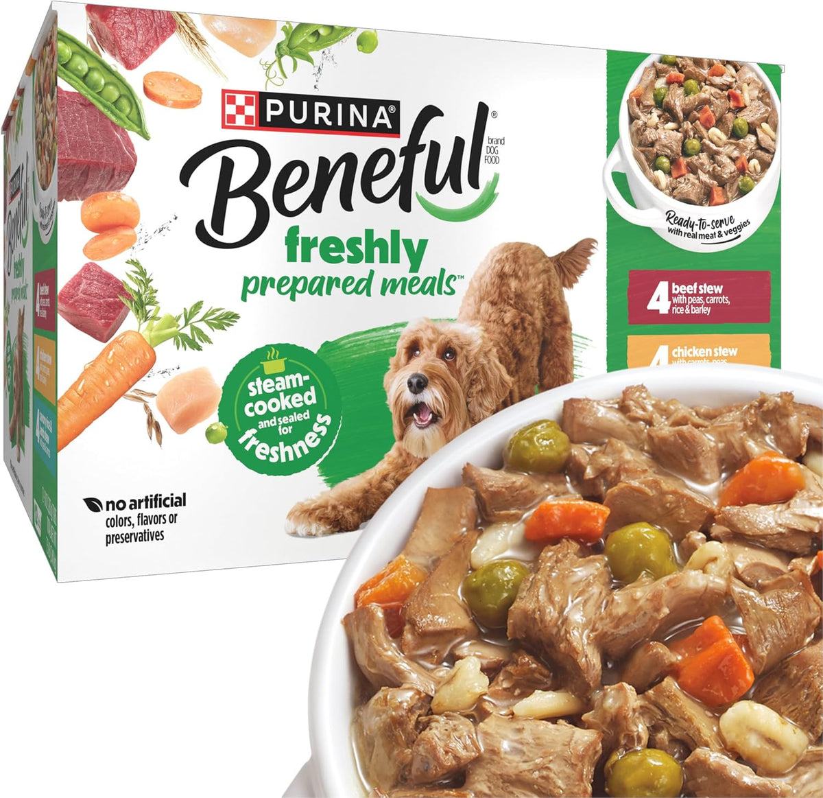 12-tub variety pack with multiple protein recipes (beef, chicken, lamb, turkey)