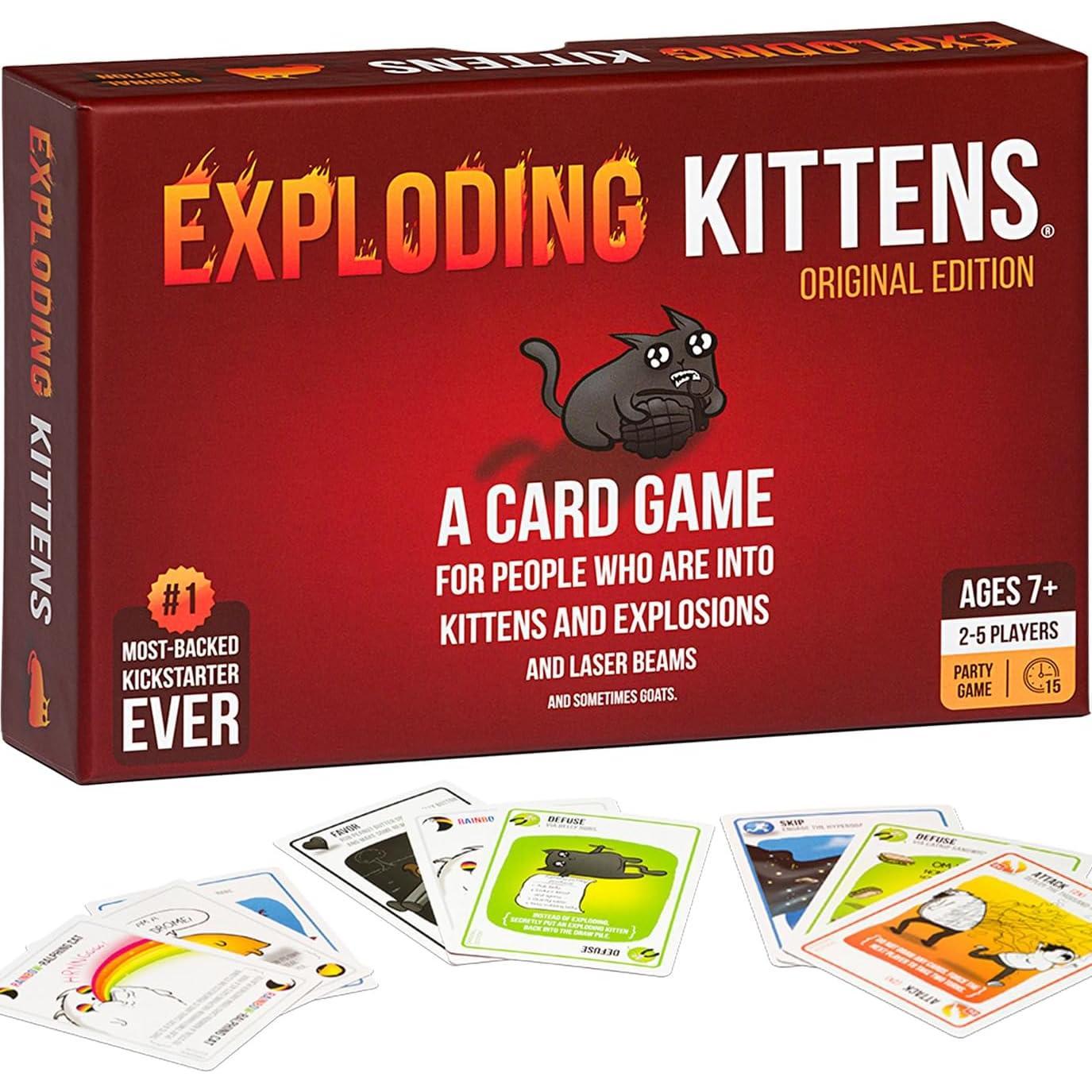 120 cards including original exploding kittens deck, imploding kittens expansion, and 10 new party cards