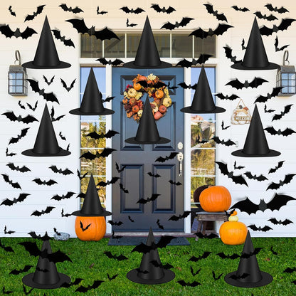Famoby Lightweight Halloween Witch Hat and Bat Sticker Set – Kid-Friendly Playroom and Nursery Wall Decoration