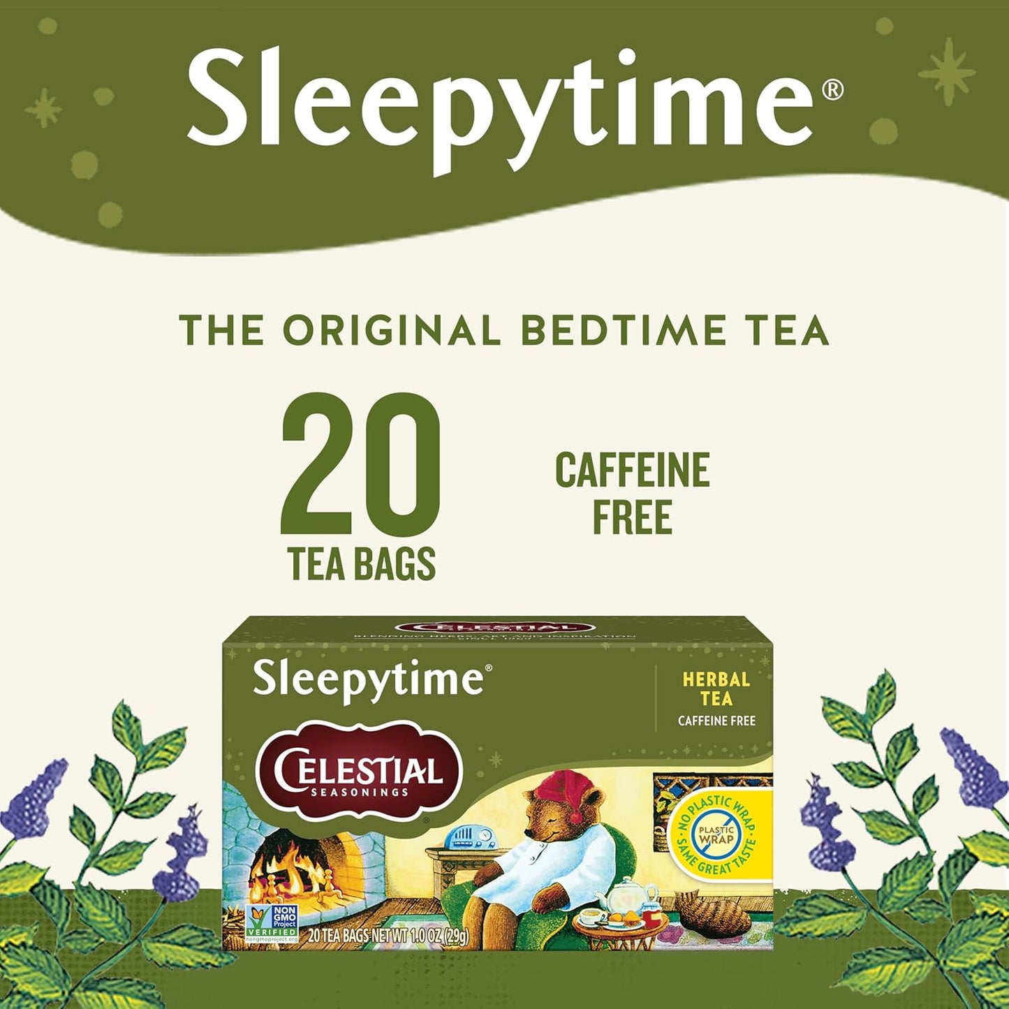 120 total tea bags across 6 boxes (20 count per box) with available 40-count and single-box options
